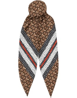 Monogram Stripe Print Silk Hair Scarf