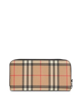 Vintage Check and Leather Ziparound Wallet