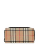 Vintage Check and Leather Ziparound Wallet
