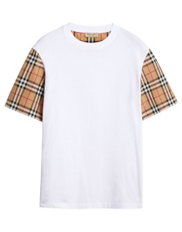 Vintage Check Sleeve Cotton T-shirt