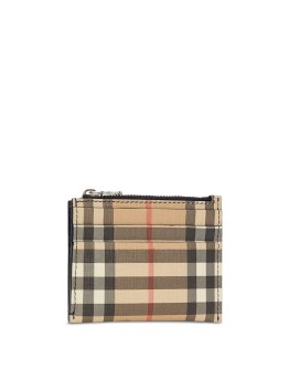 Vintage Check and Leather Zip Card Case