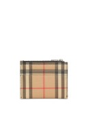 Vintage Check and Leather Zip Card Case