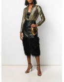 faux-feather trim fitted skirt