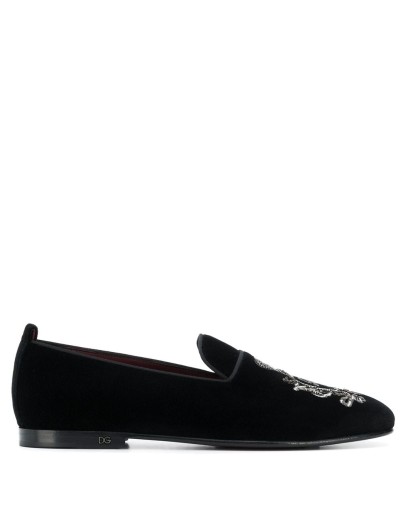 crest bead embroidered loafers