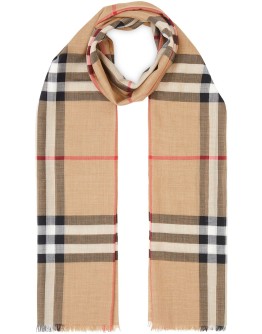 Lightweight Check Wool and Silk Scarf