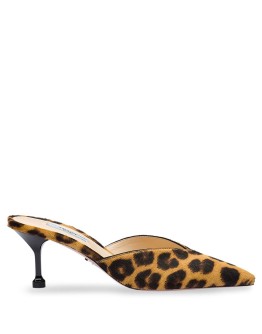 Leopard print calf hair mules