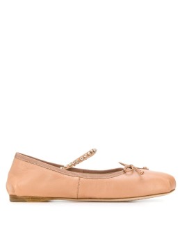 crystal embellished leather ballerinas