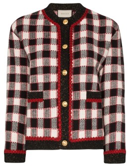 check wool cardigan
