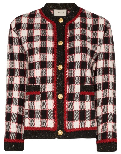 check wool cardigan