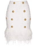 buttoned fringed tweed skirt