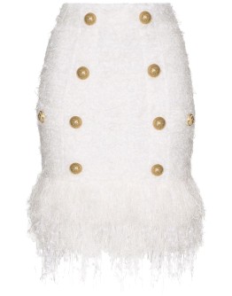 buttoned fringed tweed skirt