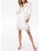 buttoned fringed tweed skirt