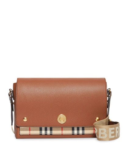 Leather and Vintage Check Note Crossbody Bag