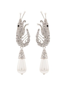 Shrimp motif crystal earrings