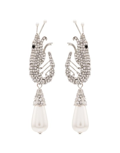 Shrimp motif crystal earrings