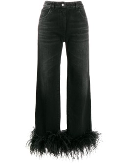 feather trim bootcut jeans