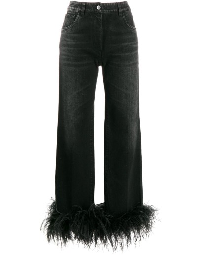 feather trim bootcut jeans