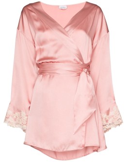 Maison lace-trimmed silk-blend robe