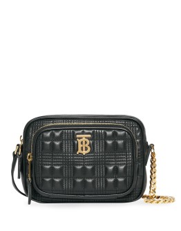 small quilted check camera bag
