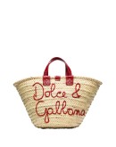 Kendra logo-embroidered raffia tote bag