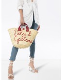 Kendra logo-embroidered raffia tote bag