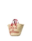 Kendra logo-embroidered raffia tote bag
