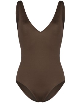 V-neck open-back swimsuit