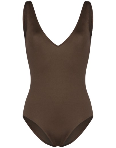 V-neck open-back swimsuit