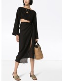 wrap front midi skirt