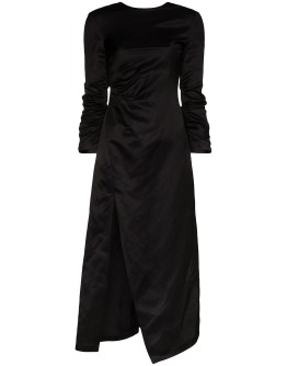 ruched side split midi dress