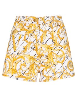 Baroque print denim shorts