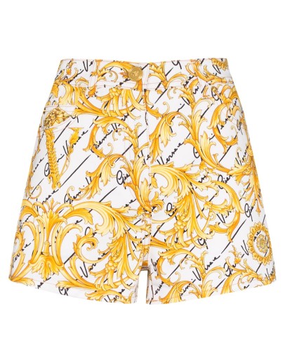 Baroque print denim shorts