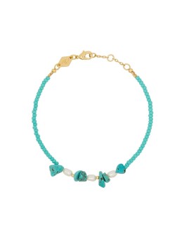18K gold-plated Emmanuelle turquoise beaded bracelet 