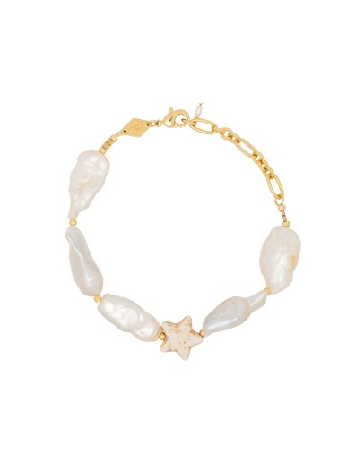18K gold-plated Dolores howlite star and pearl bracelet
