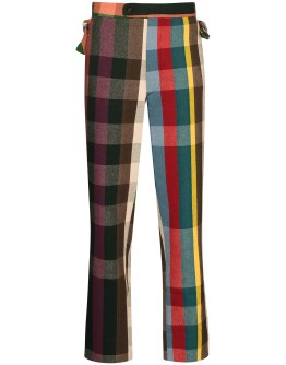 high-waisted plaid  trousers