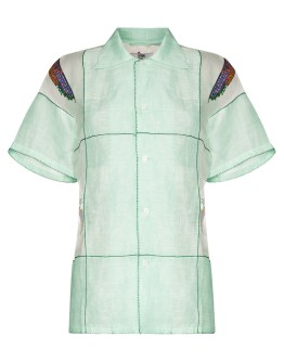 embroidered linen Bowling shirt