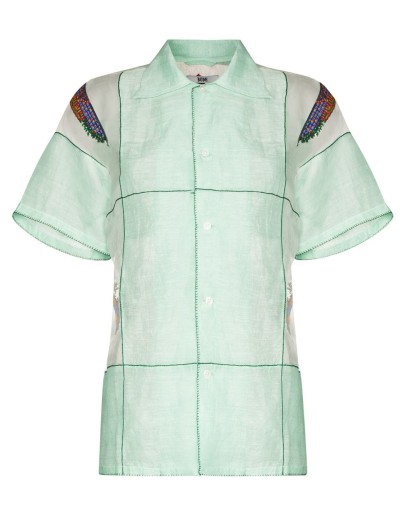 embroidered linen Bowling shirt