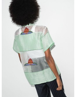 embroidered linen Bowling shirt