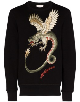 dragon-embroidered cotton jumper