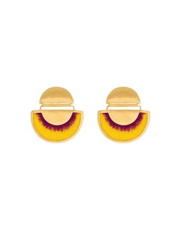 yellow 24K gold-plated fringed silk earrings