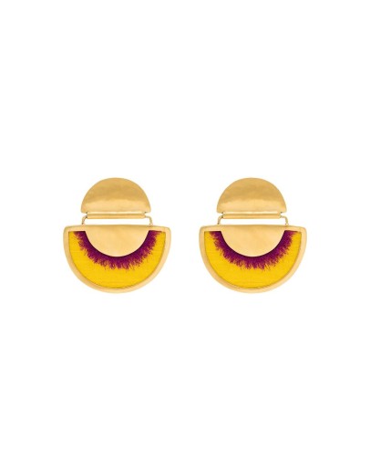 yellow 24K gold-plated fringed silk earrings