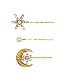 crystal and pearl star and moon set of three hair clips
