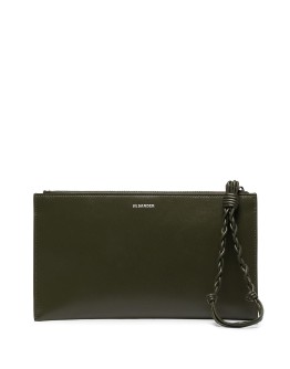zipped logo print clutch