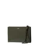 zipped logo print clutch