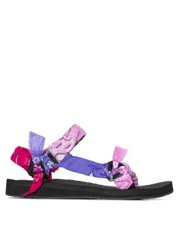 pink and purple bandana knotted flat sandals