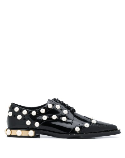 embellished perforated lace-up shoes