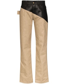 leather-panelled cotton trousers