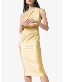 one-shoulder metallic silk-blend midi dress