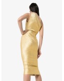 one-shoulder metallic silk-blend midi dress