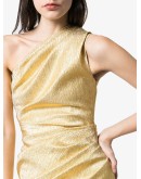 one-shoulder metallic silk-blend midi dress